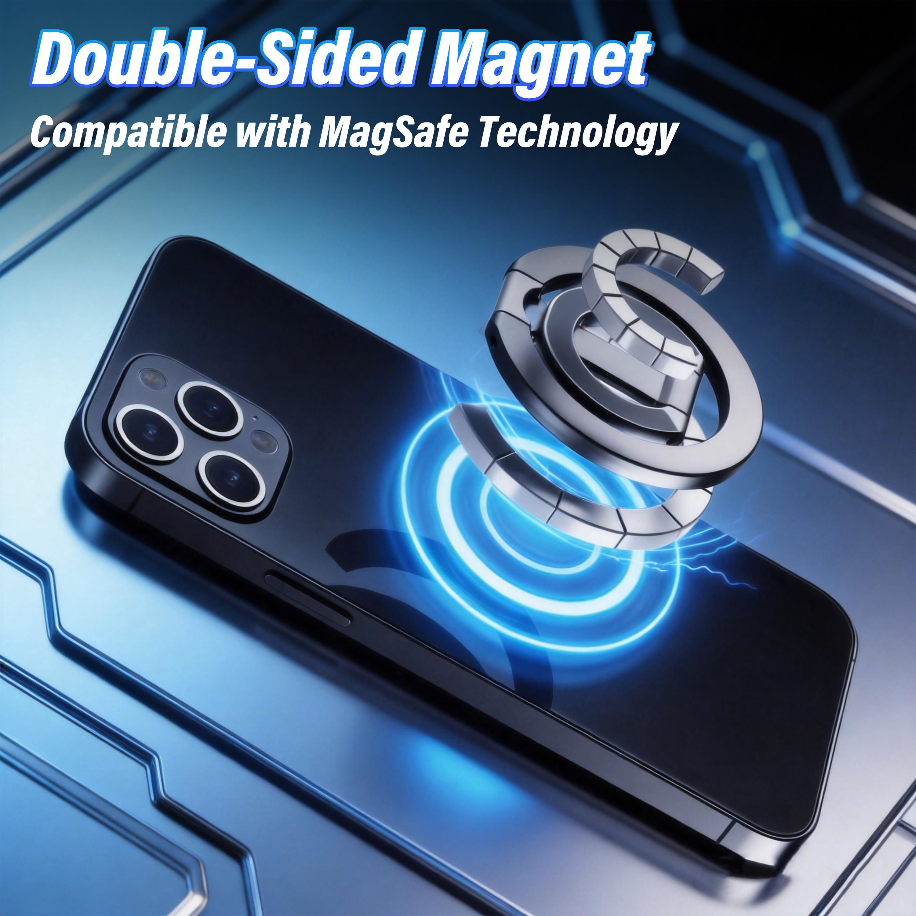 Dual Sided Magnetic Phone Ring Grip, Magnetic Phone Stand & Fold Kickstand Holder, Universal Finger Bracket Compatible with Car Mount for iPhone 17 16 15 14 13 Pro Max Plus