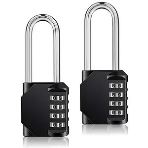 LMMAKE 4-Digit Long Shackle Combination Padlock (2-Pack, Black) - 4.09" Overall Height, 2.20" Shackle Height, Weatherproof for Fence Gate, Outdoor Shed, Gym Locker