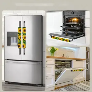 2pcs 4.7x15.7 inch Vivid Sunflower Green Leaf Pattern Kitchen Appliance Handle Covers | Removable and Reusable Protective Covers for Refrigerator/Dishwasher/Microwave/Oven.  Home Decor, Holiday Gift. 2.09LYY-13
