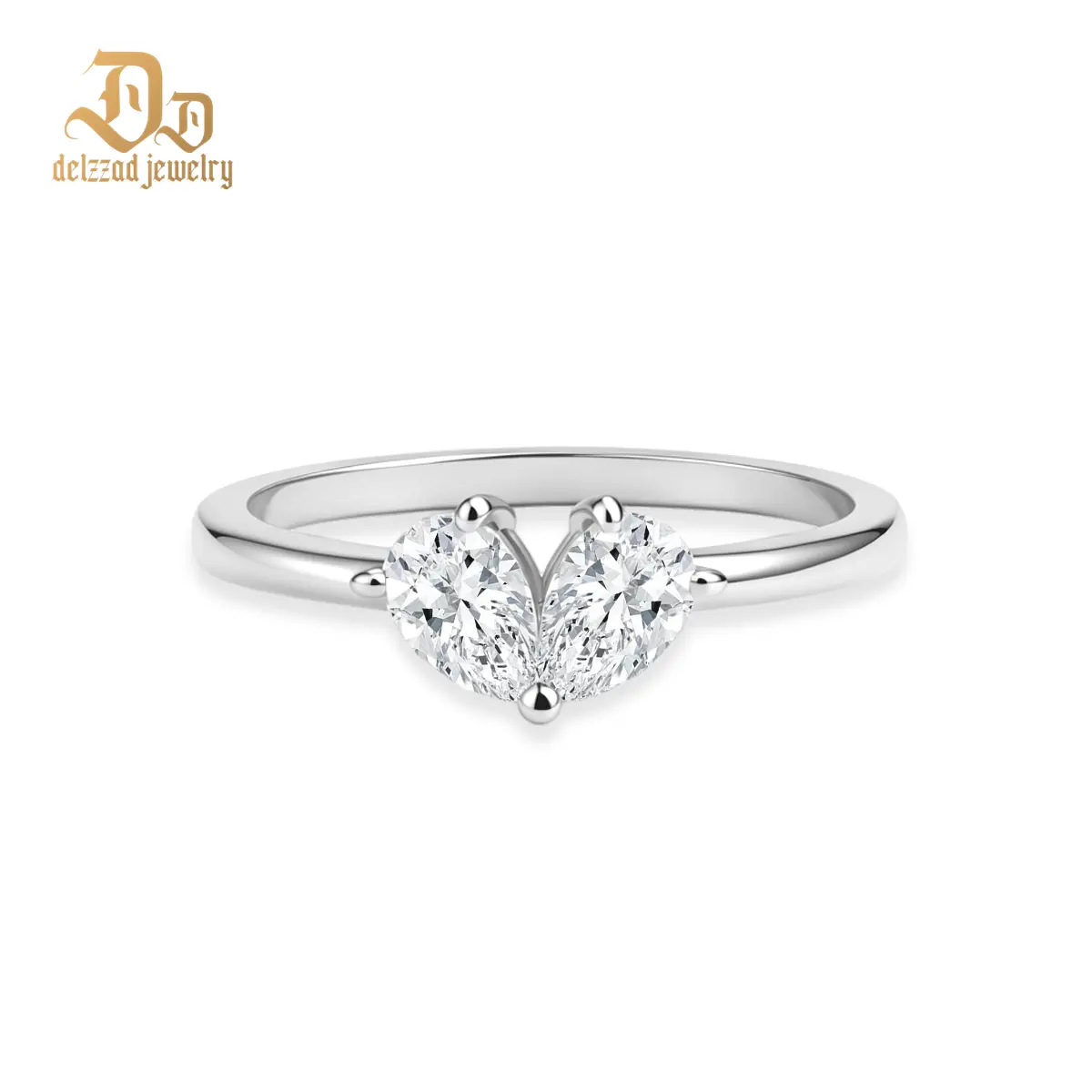 Delzzad 1ct Caught Feelings Ring Toi-et-Moi Ring Band VVS Synthetic Moissanite Ring Jewelry Copper Band Perfect Birthday Engagement Wedding Anniversary Christmas Valentine's Day Mother's Day Gift