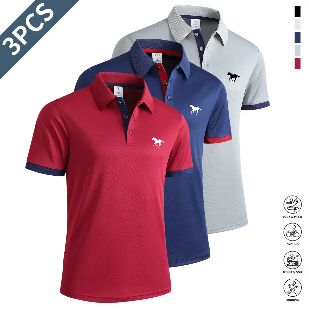 Pack of 3, men's short-sleeved lapel top polo top, contrasting striped design, as the first choice for work clothes, casual wear for daily work, as a gift men's executive top Shirts Athletic
