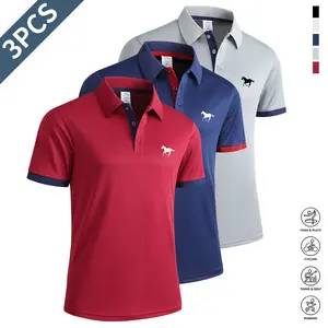 Pack of 3, men's short-sleeved lapel top polo top, contrasting striped design, as the first choice for work clothes, casual wear for daily work, as a gift men's executive top Shirts Athletic