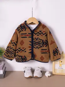 Girls' Fashion Thick Casual Patterned Zipper Coat, Warm Fleece Knit Sweater Top, Winter Long Sleeve Fitted Jacket for Kids
