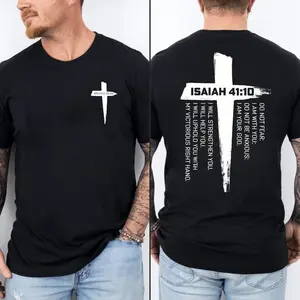 Men's Heavyweight 230G Double-Sided Washed Cotton T-Shirt with Vintage Bible Verses & Cross Print - Anti-Wax Technology, Relaxed Fit Short Sleeve Religious Apparel, Durable Casual Wear for Church, Bible Study & Outdoor heavyweight pure cotton t-shirt vint