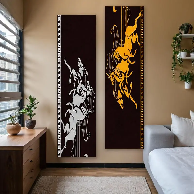 Greek Horse Pattern Wall Hanging Tapestry, 2 Counts/set Ancient Mythology Long Narrow Tapestry, Aesthetic Art Tapestries for Home Decor, Tapestry Room Decor