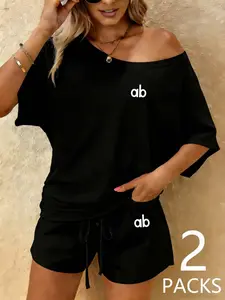 Women's Casual Loose Fit One Shoulder Top & Striped Shorts Set, Fashionable Summer for Outdoor, Shopping, Party, Trendy Wear