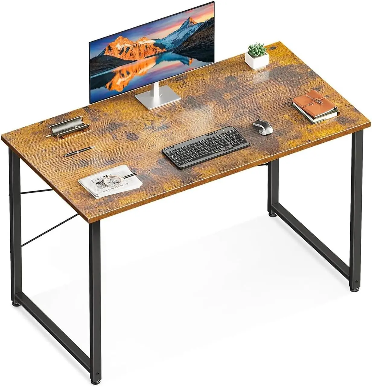 40-Inch Commercial Office Computer Desk - Metal Frame, Headphone Hooks, Easy Assembly & Maintenance, Rustic Brown Compact Workstation for Small Spaces, Fits Dual Monitor/Gaming/WFH Setups, Dual Monitor Setup, Gaming Desk Setup