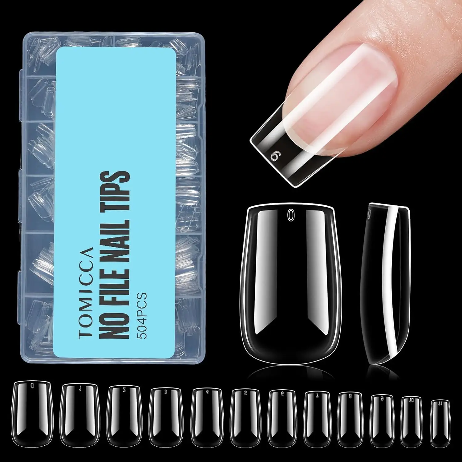 TOMICCA Short Square Gel Nail Tips, 504Pcs Full Cover Clear False Press on Nails, Soft Tips for Nail Extension DIY Nail Salon 12 Sizes