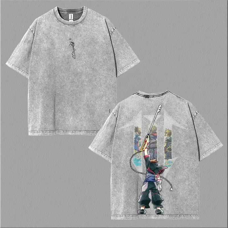 KINGDOM HEARTS SORA 2 sided Washed Tshirt Unisex graphic tee 90s Fabric Fit Clothes Top Cotton, Menswear Top Black Casual Crewneck Shortsleeve Clothes Soft lemon demon shirt sade soulja boy outfit truck gorlock destroyer