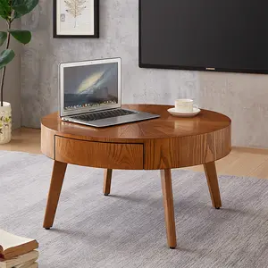 Niccae Farmhouse Coffee Table Set - Solid Wood End Tables, Round Side Tables with Metal Legs, Living Room & Office Decor, Easy Assembly
