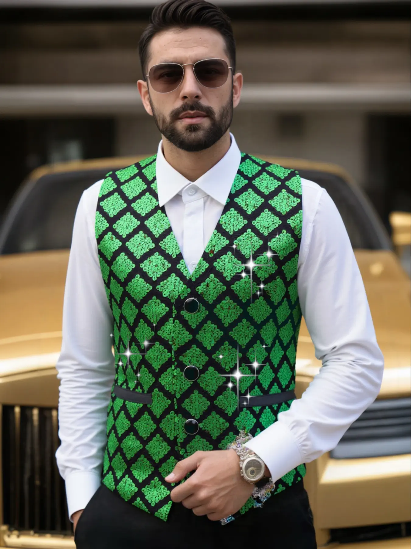 Men's Sequin Vest Jacket, Disco Style Party Vest, Perfect for Evening Events, Halloween, Christmas Season, Stylish Suit Vest