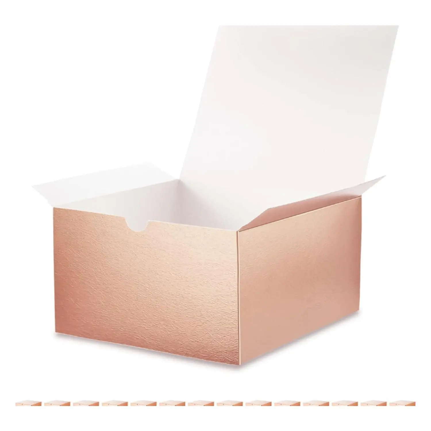 30 Gift Boxes 8x8x4 Inches With Lids, Bridesmaid Proposal Boxes for Light Weight Gifts (Glossy Rose Gold With Grass Texture)