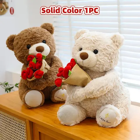 1PC Plush Teddy Bear with Bouquet, a, a heartwarming Soft Cuddly Gift for girlfriends or good friends. It also serves as wonderful wedding decor, an ideal gift suitable for weddings, anniversaries, birthdays and romantic occasions.