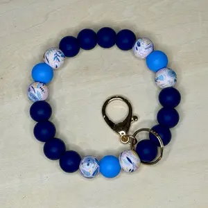 Wildflower Blues Silicone Bead Keychain Wristlet - Blue Beads, Gold Tone Clasp, Perfect for Gifts