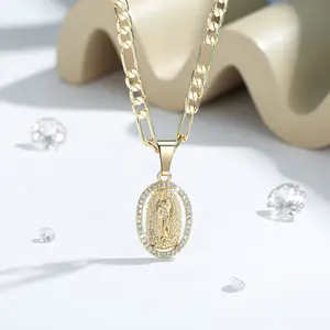 14K Gold Plated Our Lady of Guadalupe Necklace |   Copper Zircon Pendant |   Catholic Religious Jewelry for Faith & Peace