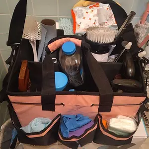 Multi-pocket Cleaning Caddy Bag, 1 Count Waterproof Home Cleaning & Car Maintenance Storage Bag, Storage Organizer with Handle & Adjustable Divider for Home, Travel Essentials Bag, with Side Organizer Bag