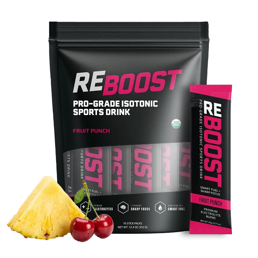 REBOOST Fruit Punch Electrolyte Powder, Natural Organic Sugar-Free Option, Electrolyte Complex for Hydrating Water