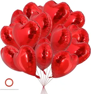 30Pcs 18 Inch Red Heart Balloons Valentine’s Day Heart Shape Foil Mylar Balloons Decoration for Romantic Valentine's Day Wedding Bridal Shower Anniversary Engagement Party Supplies