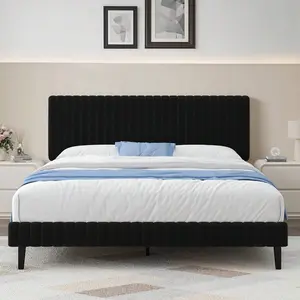 Queen Bed Frame, Upholstered Bed Frame With Headboard And Footboard, Vertical Channel Tufted Headboard, White/ Black/ Pink/ Green/ Blue, Twin/ Full/ Queen/ King