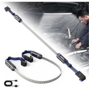 Rechargeable Under-Hood Work Light, 25inch Long Foldable LED Work Light Bar, 3 Lighting Modes, with Adjustable Strap and Hook, Suitable for Car Repair/Garage/Workshop/Emergency Magnetic Light