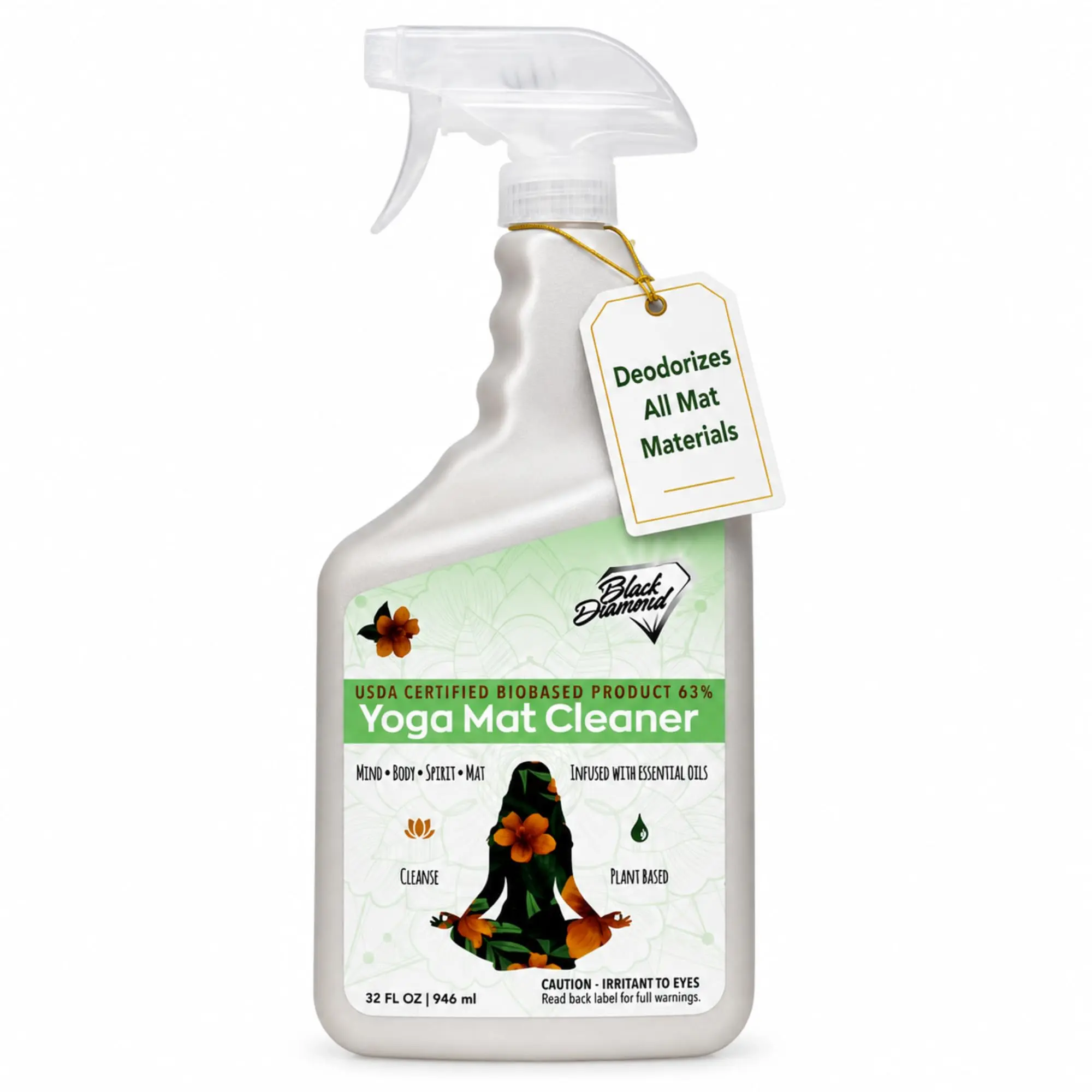 Black Diamond Stoneworks Yoga Mat Spray Cleaner: USDA Certified BIOBASED- Essential Oils, Safe for All Type of Materials, Exercise, Pilates, or Workout Mats. (1 quart)