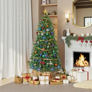 Pre-lit Artificial Christmas Tree, 4.5/6/7.5/9FT Green Christmas Tree with Color Changing LED Lights & Dense Branch Tips, Easy Assembly for Home, Office & Party Décor