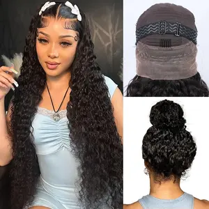 GK Hidden Strap 360 Full Lace Front Wigs Human Hair Invisible Strap Pre Plucked Bleached Konts Deep Wave 360 HD Lace Frontal Wig With Drawstring Natural Hairline Glueless Wig(28 Inch)
