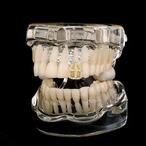 Unisex 5-Piece Trendy Cross Single Tooth Cap Grillz, Personality Body Jewelry, Hip Hop & Halloween Accessory, Bohemian Summer Fashion Gift