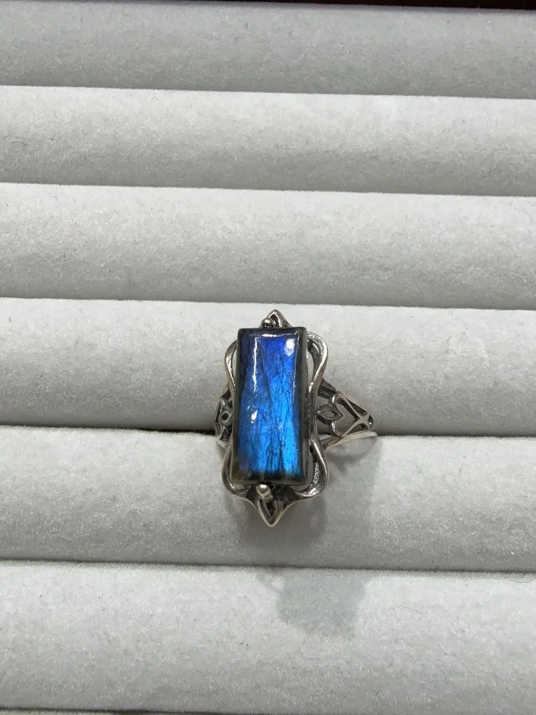 Selina(18463)gc Blue Flash Labradorite S925 Ring Jewelry, Natural Crystal Accessory for Women, Jewelry Rings