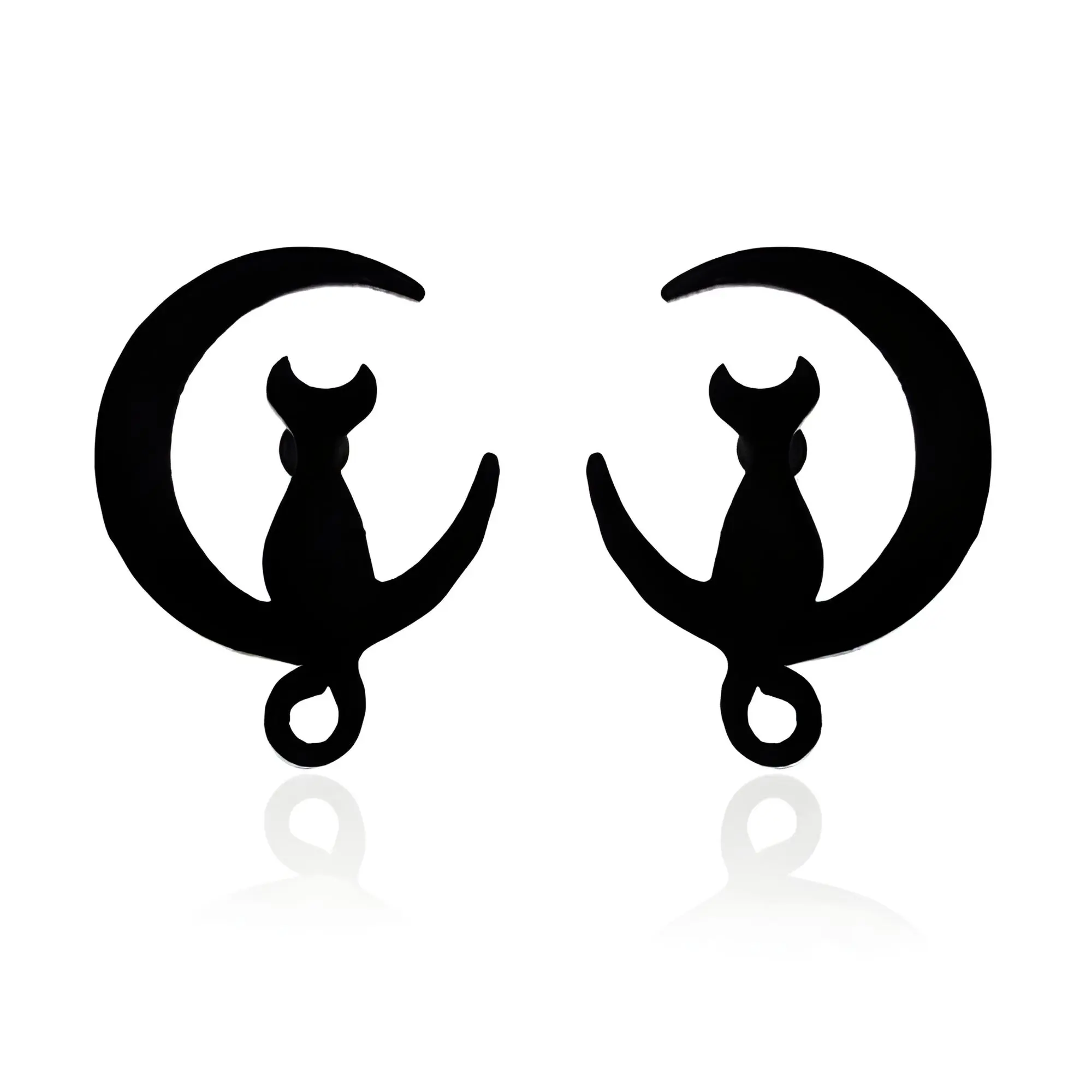 Stainless Steel Kitty Cat Moon Stud Earrings for Women by Ginger Lyne