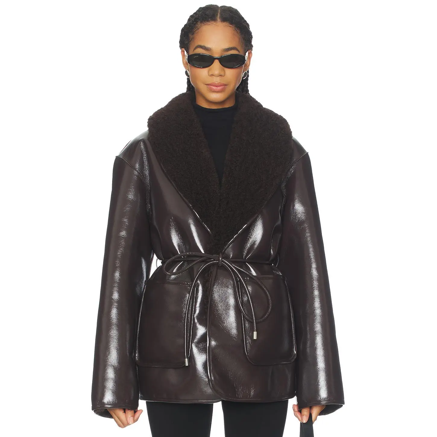 L'Academie Neriah Reversible Faux Leather Jacket in Chocolate Brown