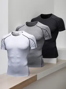 3 Pack Men's Short Sleeve Tee Sport Compression Shirts, Casual Breathable Sweat Absorbent T-shirt for Gym Workout Running, Men's Sportswear for Summer