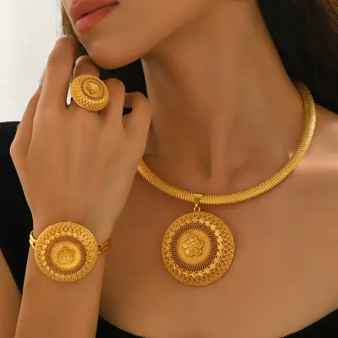 5 Piece Set Saudi Dubai Bridal Wedding Jewelry, European Style Fashion Personalized Jewelry Set, Women's Elegant Accessory Collection, Wedding Jewelry Sets for Brides