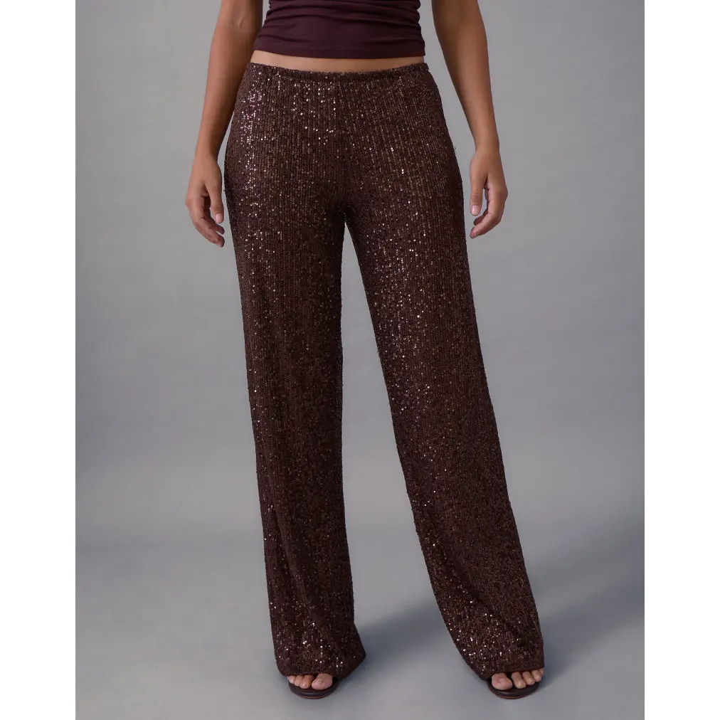 Wilaga Wide Leg Trouser in Sequin Brown
