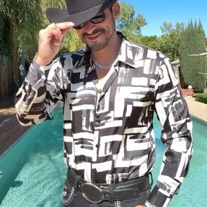 Satin Abstract Long Sleeve Shirt (Slimfit)