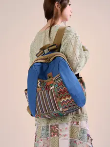 Women's Denim Backpack, Large Capacity Ethnic Style, Boho Style Backpack, Fashionable Casual Versatile, Lightweight Dual-Use Mommy Bag, Durable New Design