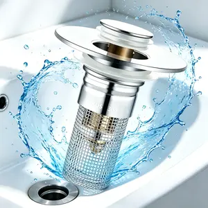 Sink Drain Filter & Hair Trap for Bathroom, Pop Up Stopper with Removable Stainless Steel Basket, Fits US Standard Sink Replacement