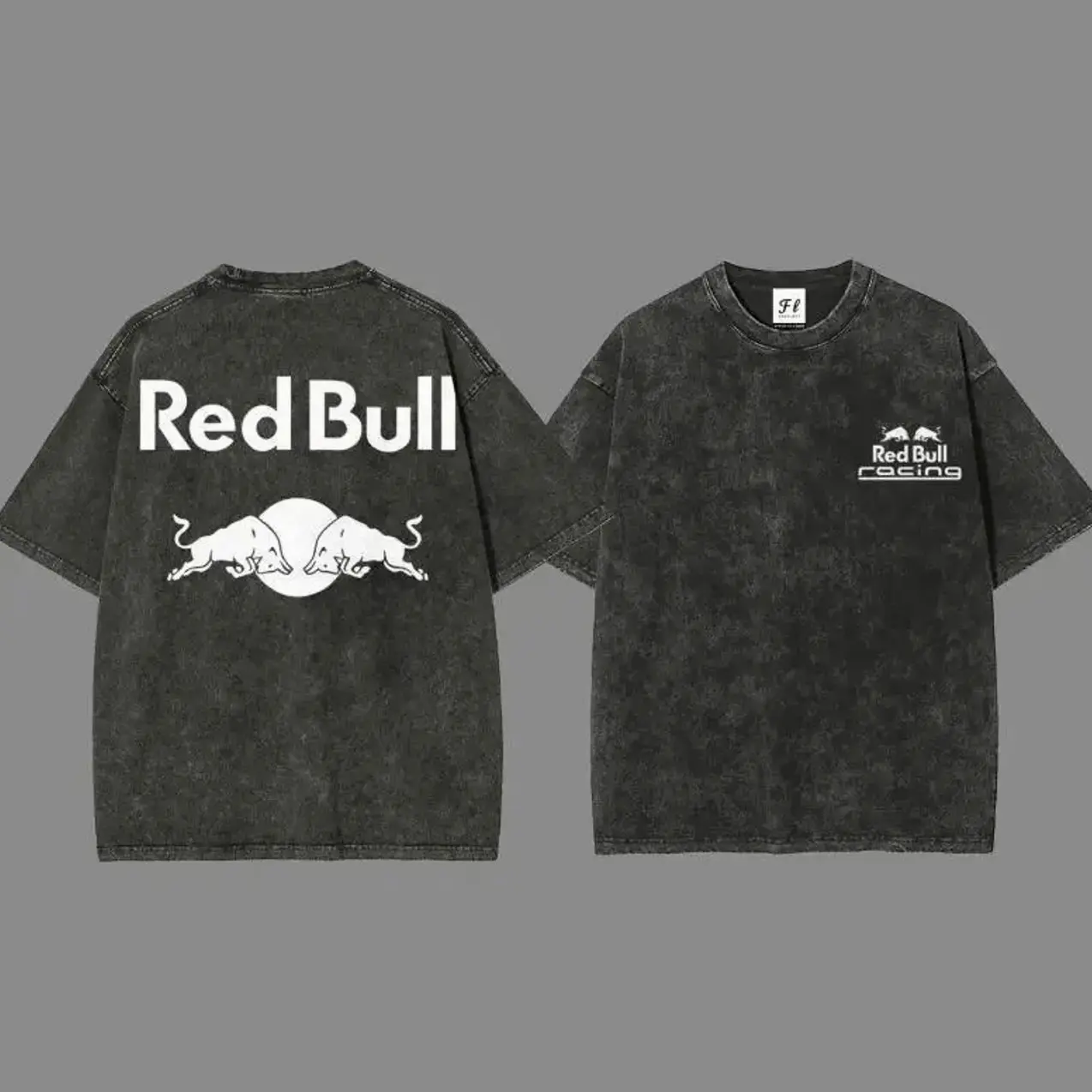 Men's Red Bull Racing Graphic T-Shirt - Unisex Vintage Washed Cotton Casual Tee, All-Seasons Soft Cotton Washed Finish, Fitted Cut Double-Sided Print Round Neck Short-Sleeve Top, Machine Washable