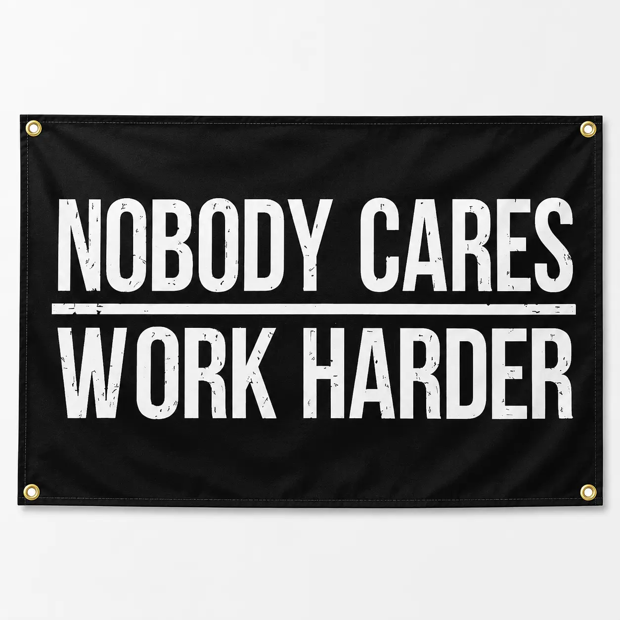 3 x 5 Ft Nobody Cares Work Harder Flag, Motivational Gym Banner with Canvas Header, Double-Stitched Edges & Brass Grommets for Home Gym, Dorm & Garage