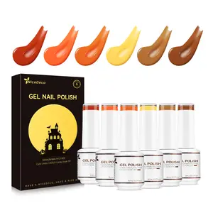 Nicedeco Hema Free Fall Gel Nail Polish Set Burnt Orange Brown Pumpkin Yellow Cruelty Free Vegan 8ml Each for Autumn Halloween Manicure - Brush