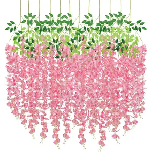12 Pack Wisteria Hanging Flowers, 3.6 Feet White & Pink & Purple Wisteria Artificial Flowers, Hanging Flowers for Wedding Decoration, Vines for Bedroom Home Wall Decor Decorative Ornaments Plants