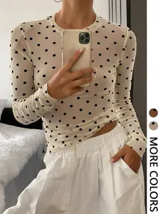 Women's Long Sleeve Polka Dot Thin Top, Casual Loose-Fitting Spring & Fall Fashion Everyday, Ladies' Stylish Daily Wear