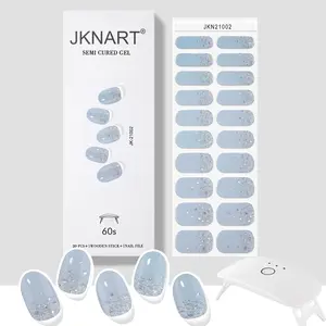 Semi Cured Gel Nail Polish Strips & UV LED Nail Lamp Set, 20pcs/box Nail Art Stickers with Nail File & Stick, 12w High Power, 8 LEDs, 3 Timers (60s-90s-150s), Portable Mini Light for Gel Nail Art