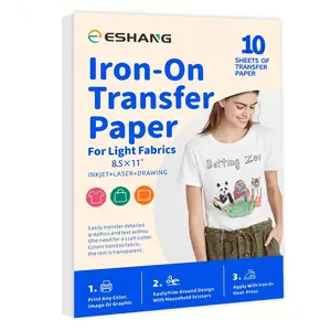 Letter Size 5/10 Sheets Iron-On Heat Transfer Paper for Light Fabrics, 8.5×11 Inch Heat Transfer Paper, Printable with Inkjet and Laser Printers, Transfer Patterns on White T-shirts, Bags, DIY Material