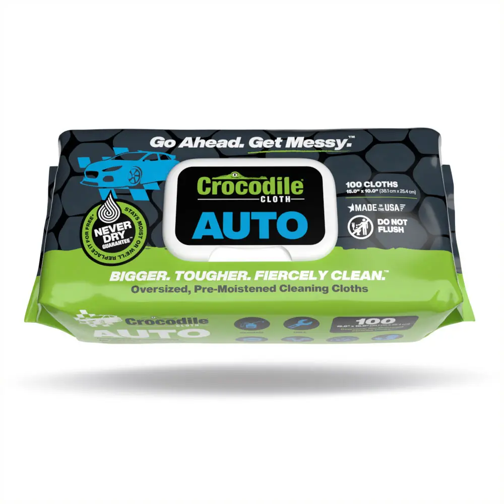 Auto (100 Cloths) - Crocodile Cloth Auto Cleaning Cloths - Huge Disposable Wipes - Cleans Grease, Oil, and Adhesives on Hands, Skin, Cars, Plastic