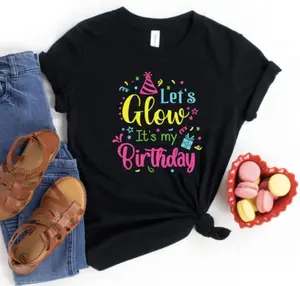 Let's Glow It's my Birthday Shirt, Glow Birthday Shirt, Neon Glow Shirt, Glow Theme Party, Matching Family Birthday Outfit, Birthday Girl, T-shirt and Sweatshirt Cotton Crewneck Top Womenswear Anniversary Elegance Long Sleeve Love