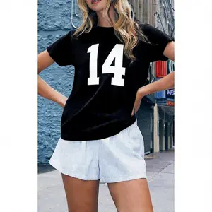 A-Outdoor Sports Style Tees| Women's No. 14 Print T-Shirt — Casual Short-Sleeve Tee, Trendy Summer Style. Black & Cream Colers