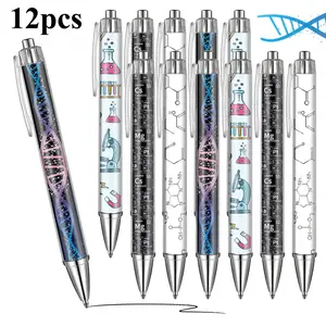 12pcs Science-Themed Ballpoint Pens - Special Pen, Biology Chemistry Laboratory Design, Black Ink Smooth Writing for Students & Office Supplies, Durable Plastic, No Battery Needed, Perfect Christmas Gift, Science Gifts, Student Stationery