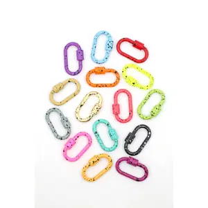 Splatter Painted Enamel Carabiner Oval Screw Lock Clasp, Charm, 37x22mm, 1 Piece