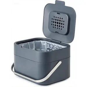 Graphite Compost Bin with Odor Filter and Ventilation, 1 Gallon / 4 Liters Food Waste Caddy, Reusable Kitchen Waste Container, Eco-Friendly Compost Pail, Compact Design for Countertop